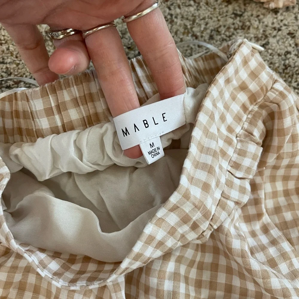 Gingham Puff-Sleeve Crop Top & Tiered Maxi Skirt Set - Cream/Tan - Picture 3 of 3